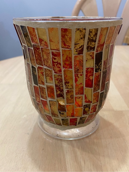 Other - Mosaic Glass Tiled Candle Holder - Warm Amber & Gold